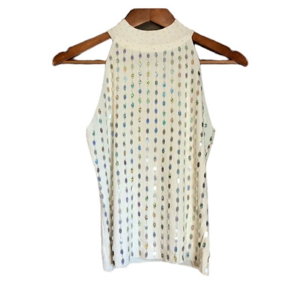 Cal fashions white glittery beaded tank top